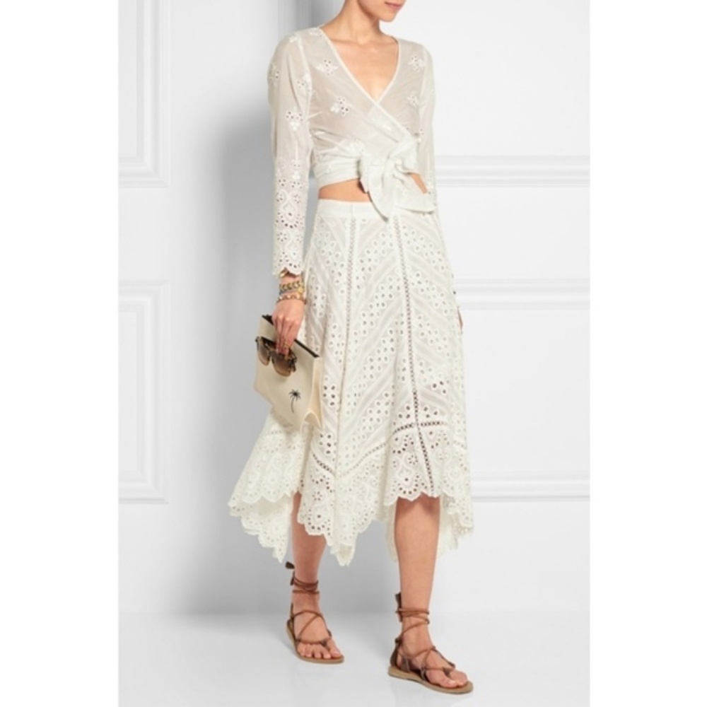 Zimmermann Gemma White Silk Eyelet Skirt